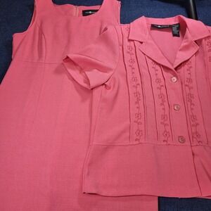 Sag Harbor Petite 2pc Dress Set Pink Embroidered Jacket Sleeveless Dress 10P NWT